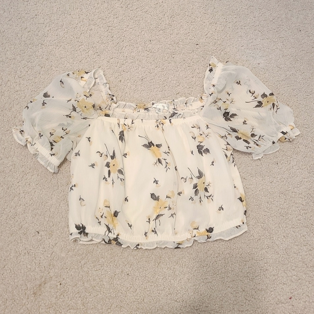 White Floral Cropped Blouse